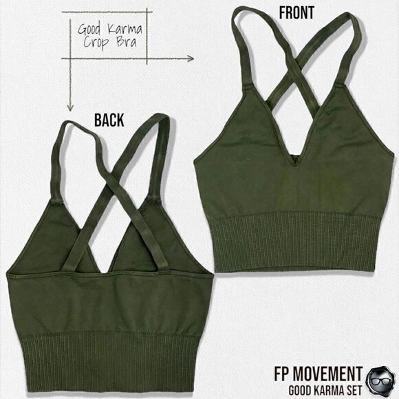 FP MOVEMENT GOOD KARMA SET: CROP TANK BRA + FLARE LEGGINGS IN MUSHROOM & GREEN - Picture 5 of 15
